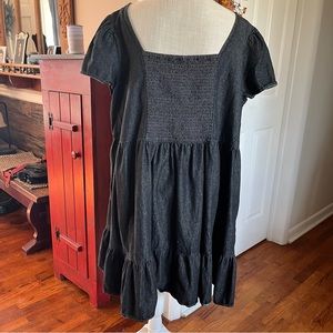 Terra & Sky Dress Womens 2X Black Denim Tiered Swing Black Cotton Pockets Short